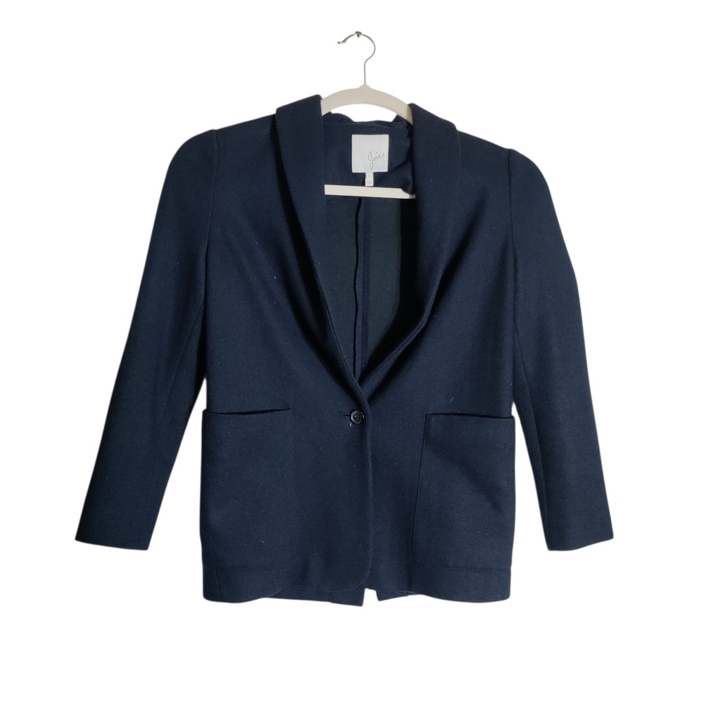 Joie Navy Blue Wool Blend Blazer Elbow Patches Shawl Collar J879-J2642‎ Womens S